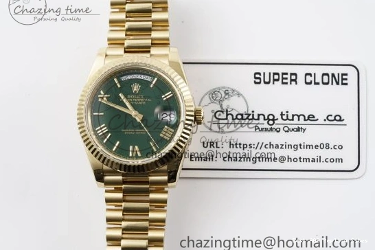 AAA Replica Watches 904L A2836 Green Gain Bracelet EasyMatch YG on V Roman 40 JDF DayDate Dial Markers Weight Steel 1822 President 0109